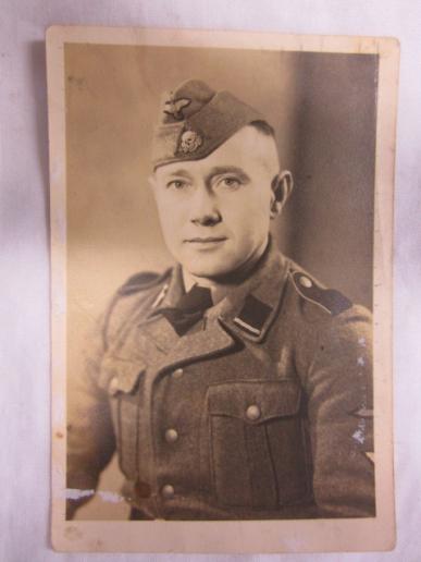 Waffen SS Portrait Photo Soldier with SS overseas cap