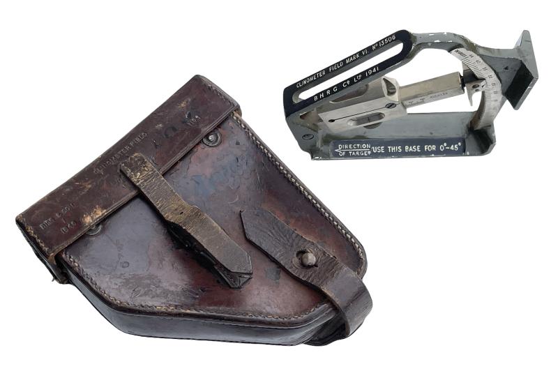 British WW2 Artillery Clinometer in Leather Pouch