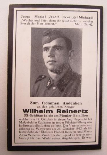 WaffenSS Death Notice 