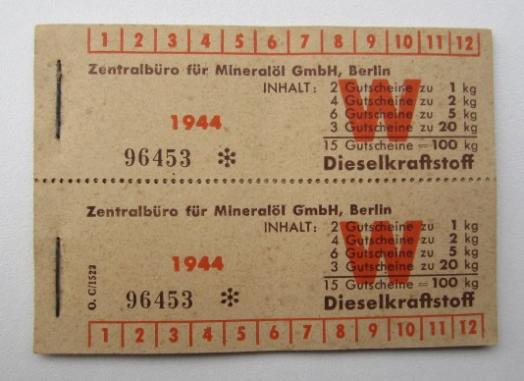 Diesel Ration Coupons 1944