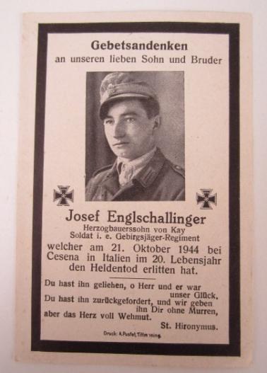 Death Notice Wehrmacht Gebirgsjäger