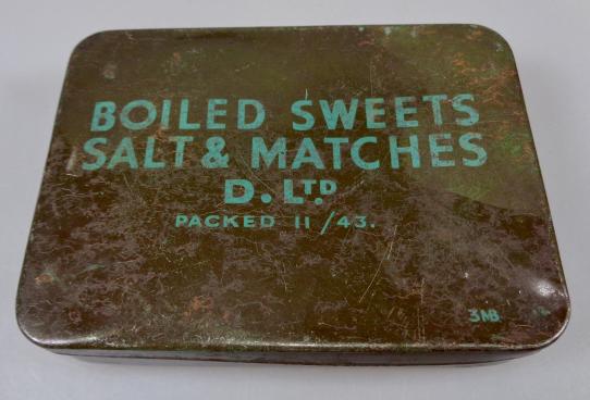 British WW2 metal can Boiled Sweets Salt & Matches