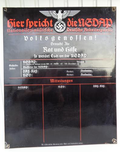 NSDAP Enamel Information Board