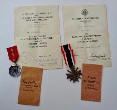 Eastern Front medal and War Merrits Cross with Awards