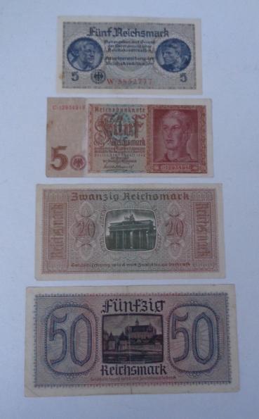 4 German WW2 Reichsmark Banknotes