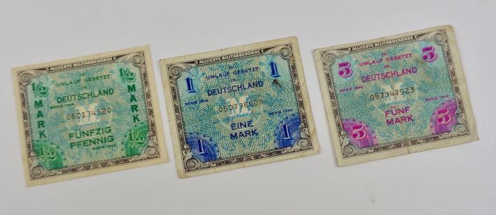 Three 1944 WWII Allied Military Currency Bills