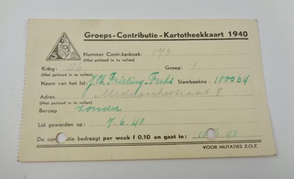 NSB Group Membership Contribution Card 1940