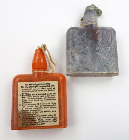 2 Wehrmacht Bakelite Anti Gas Ointment Bottles