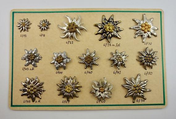 14x Metal Cap Edelweiss on Factory Sample Card