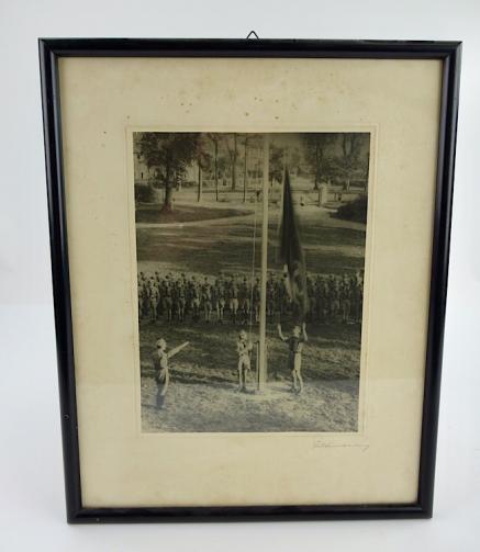 Framed Photograph Hitler-Jugend hoist the Flag