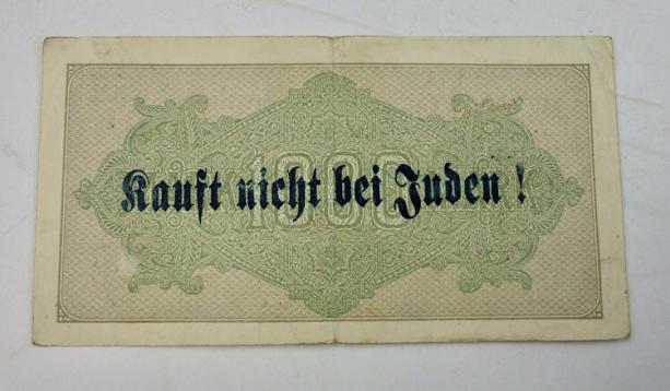 Third Reich Reichsmark Bank Note with anti Jew print