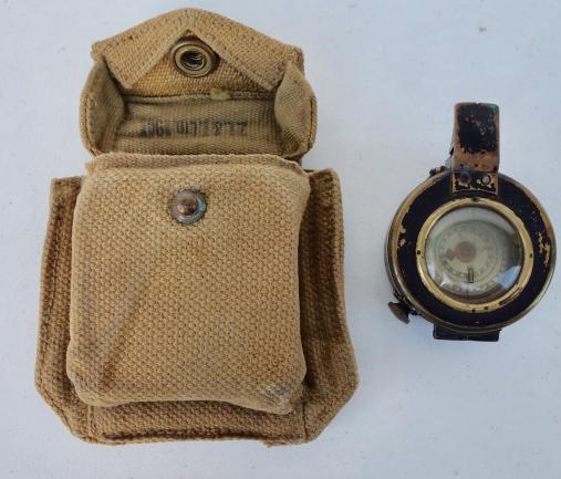 British WW2 early model Compass in Webbing Pouch