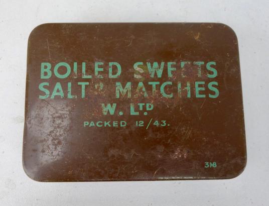 British WW2 metal can Boiled Sweets Salt & Matches