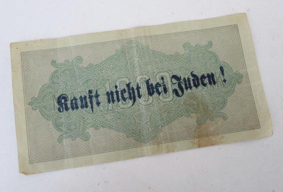 Third Reich Reichsmark Bank Note with anti Jew print