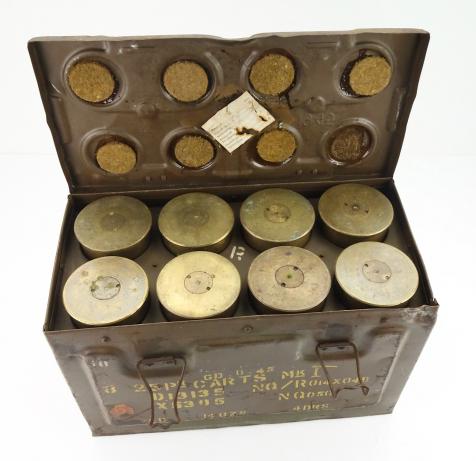 British WW2 steel 25 Ponder Shell Box with 8 Shells