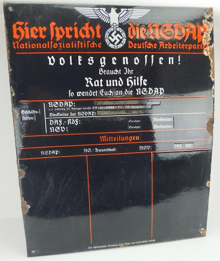 NSDAP Enamel Sign (Information Board)