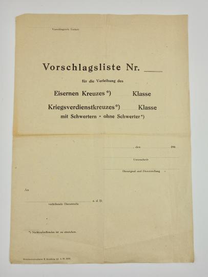 Wehrmacht Award Application Document