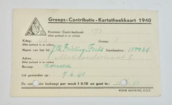 NSB Groeps-Contributie-Kartotheekkaart 1940