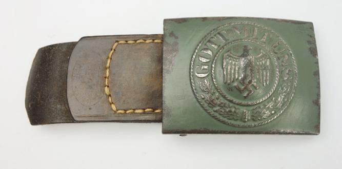 Wehrmacht steel Belt Buckle with leather Tab