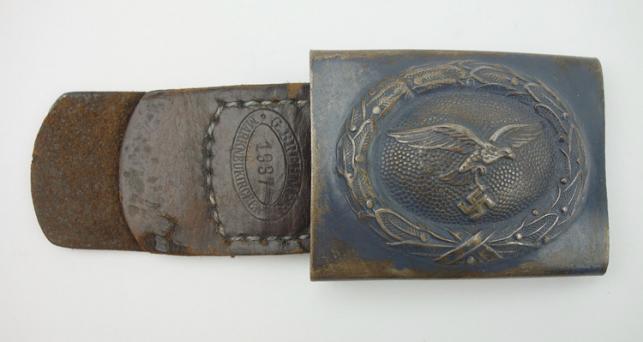 Luftwaffe steel Belt Buckle with leather Tab