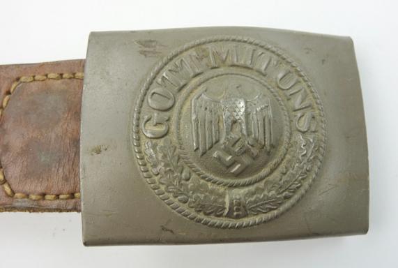 Wehrmacht steel Belt Buckle with leather Tab