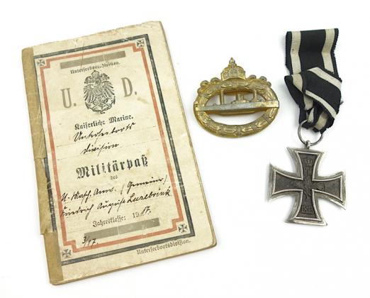 German WW1 U Boot Pass with Insignia U34 Canaris