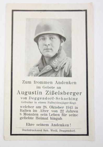 Death Notice Fallschirmjäger KIA Italy