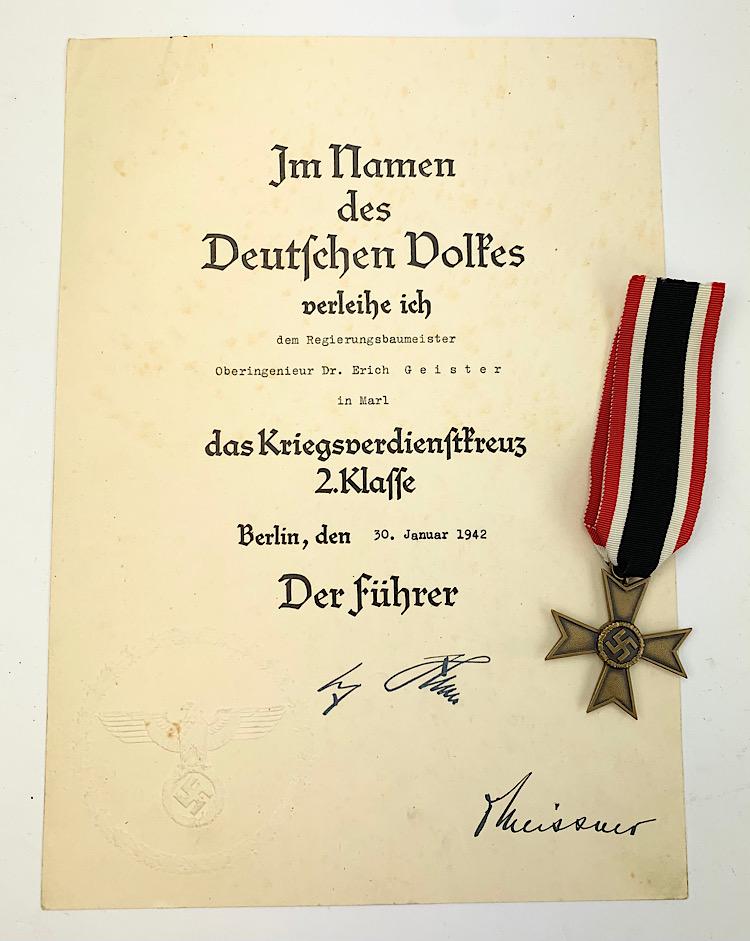 IMCS Militaria  War Merrits Cross with Award Document