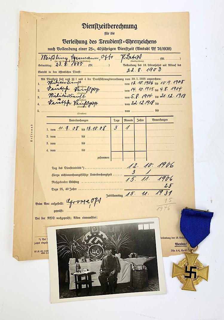 40 Years Loyal Service Medal with document