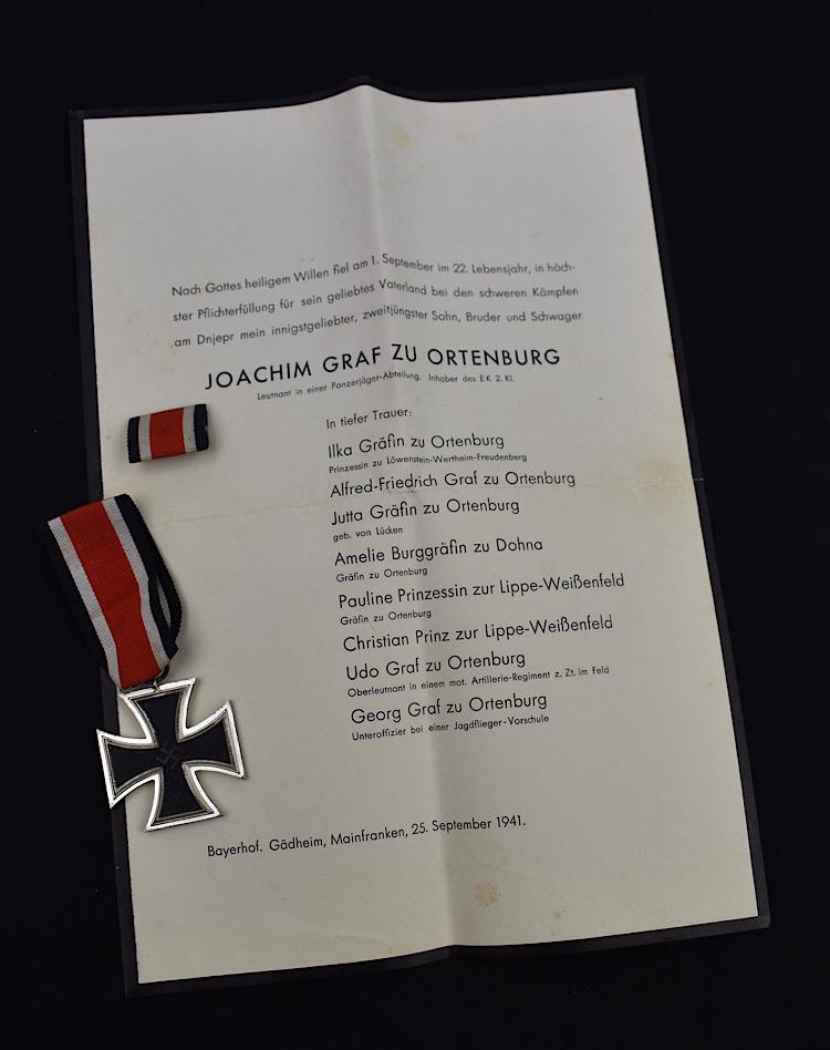 Mourning Letter and Iron Cross second class 1939