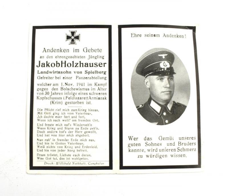 Wehrmacht Death Notice