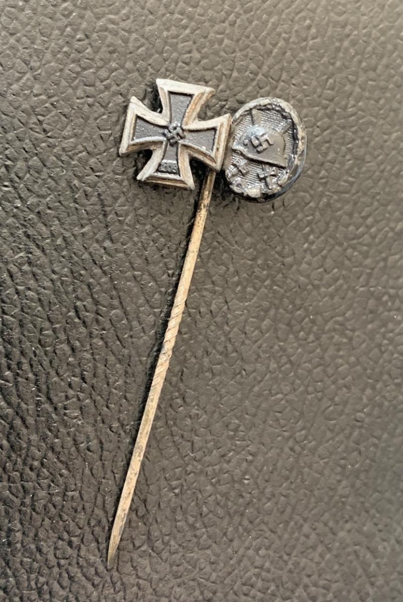 Wehrmacht Stickpin Iron Cross 1e Class & Wound Badge