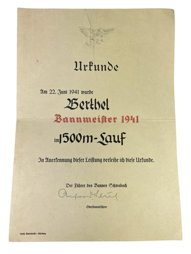 Hitler-Jugend Award Document