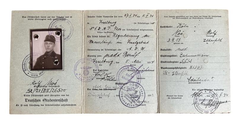 Third Reich Student Labour Service Pass