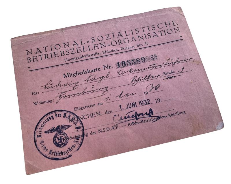 NSDAP Betriebszellen Organisation Membership Card
