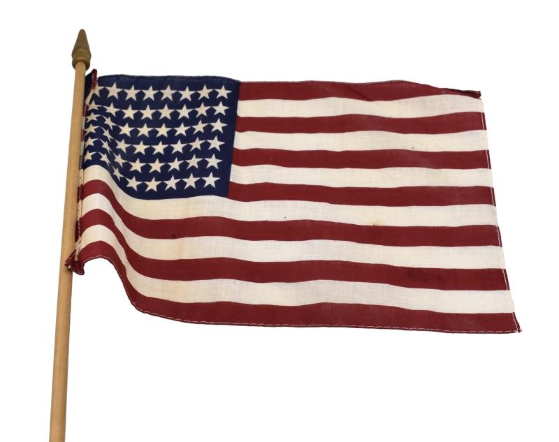 US WW2 48 star little flag on a wooden stick