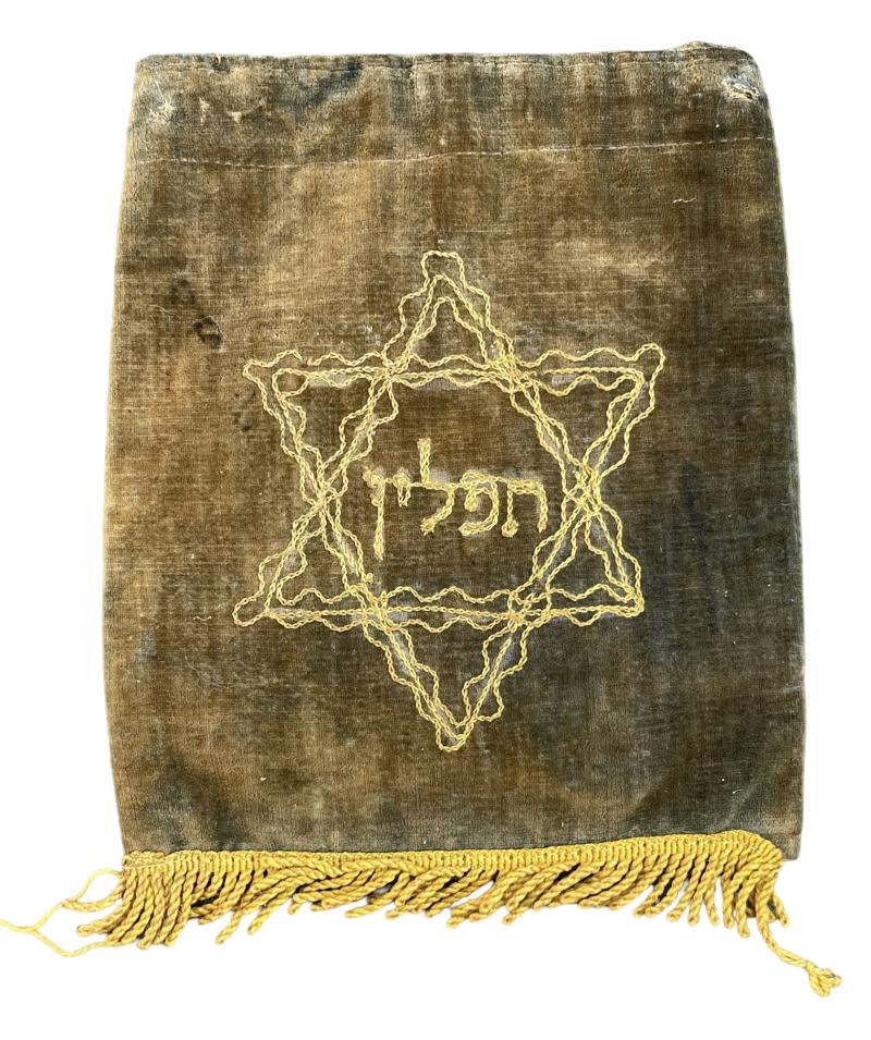 Jewish WW2 Embroidered Telfillin Felt Bag