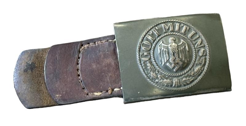 Wehrmacht steel Belt Buckle with leather Tab