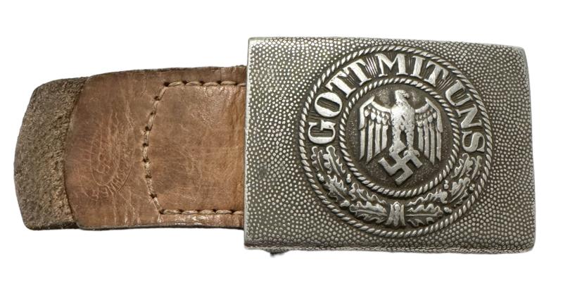 Wehrmacht aluminium Belt Buckle with leather Tab