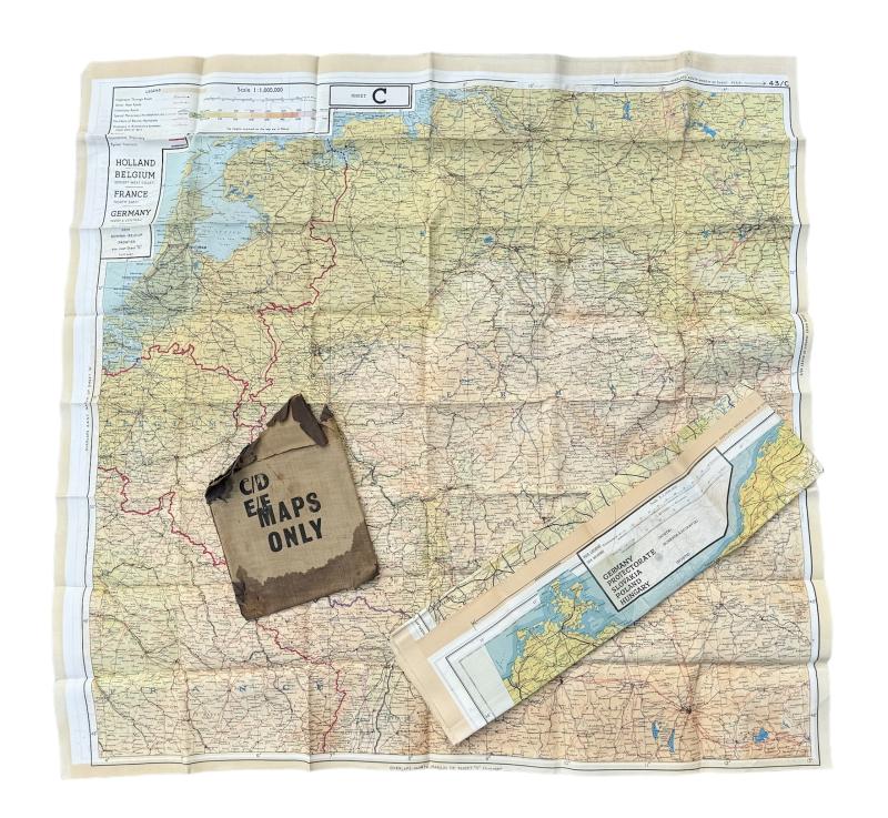 British/US WW2 silk Escape Maps with rubberized pouch