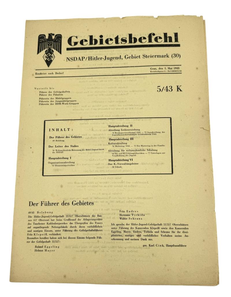 Hitler-Jugend Gebietsbefehl (Document)