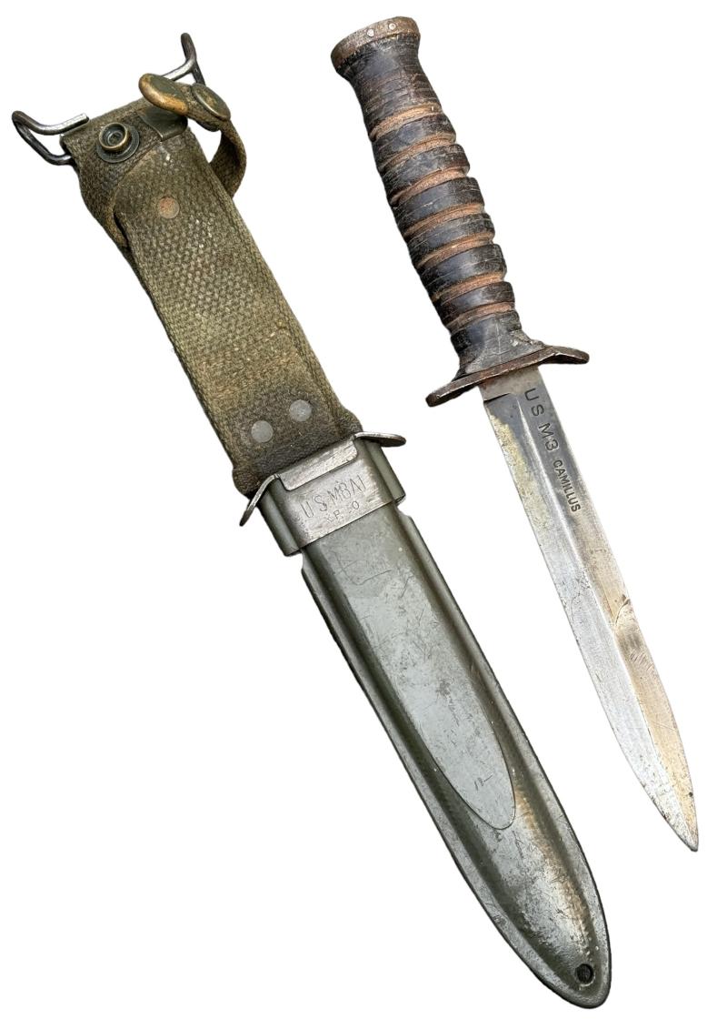 US WW2 2nd Model M3 Combat Knife in US WW2 M8 Scabbard