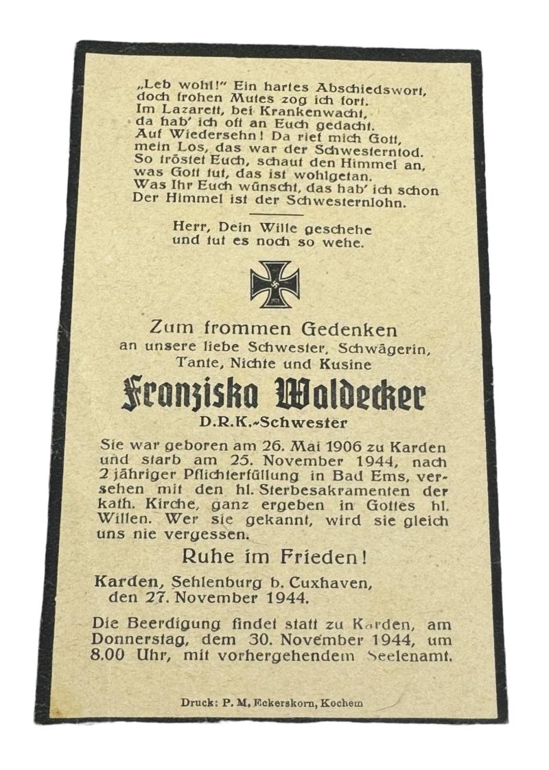 Death Notice DRK Schwester