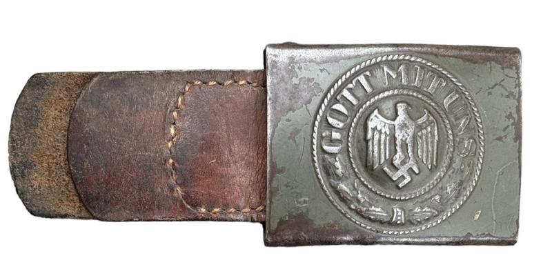 Wehrmacht steel Belt Buckle with leather Tab