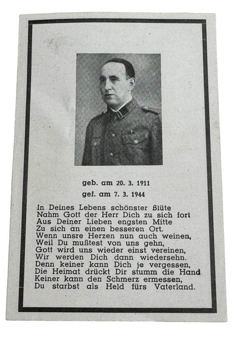 WaffenSS Death Notice