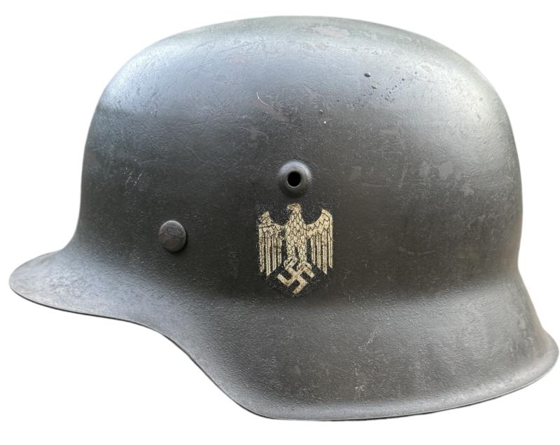 Wehrmacht M42 SD Helmet with Shrapnel Damage