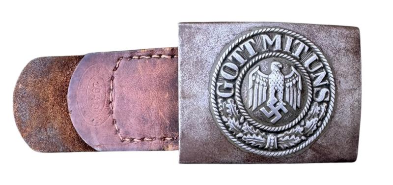 Wehrmacht steel Belt Buckle with leather Tab