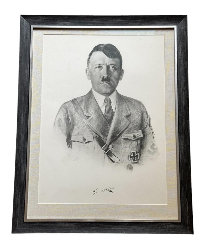 Adolf Hitler Portrait (Lithograph) with KIB proof stamp