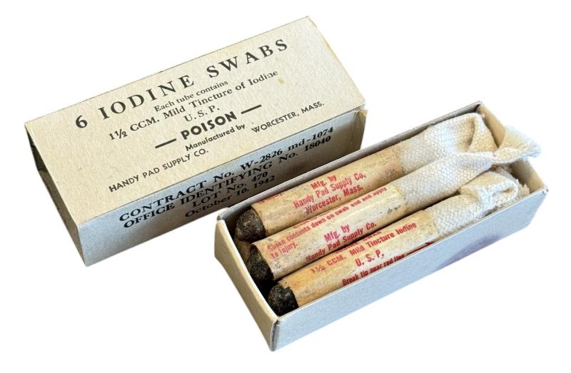 US WW2 Medical Iodine Swaps in Clipbord Box