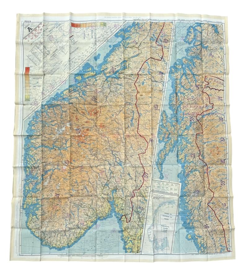 British/US WW2 Silk Escape Map Norway/Sweden